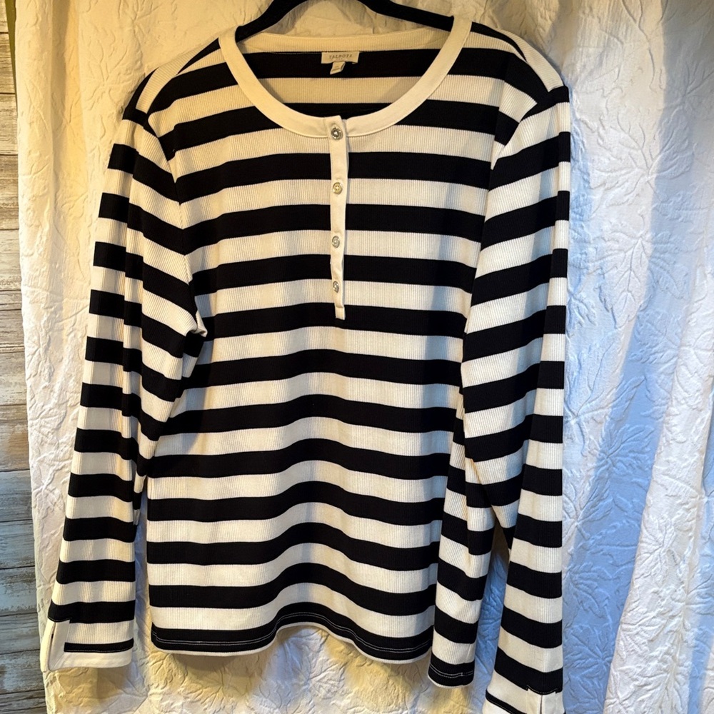 Black and White Striped Henley Shirt